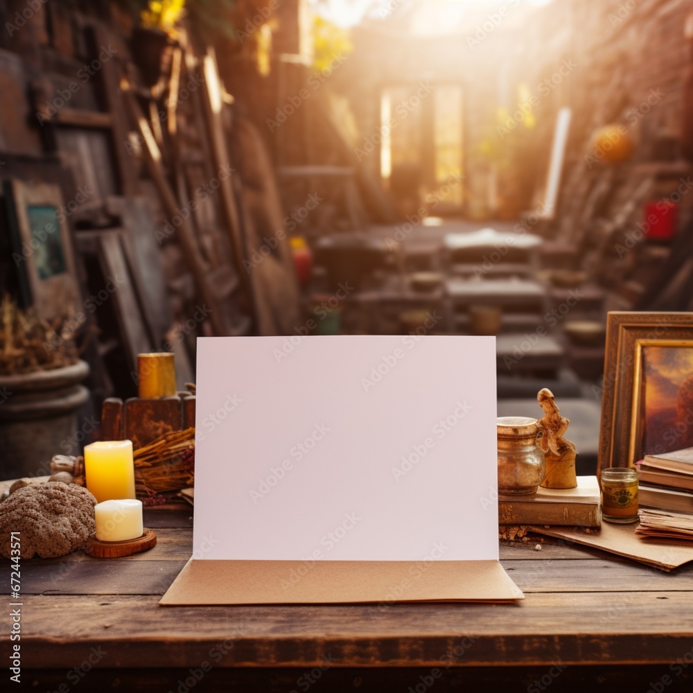 Blank old wooden beautiful table keep the postcard mockup Ai generated art Blank old wooden beautiful table keep the postcard mockup Ai generated art