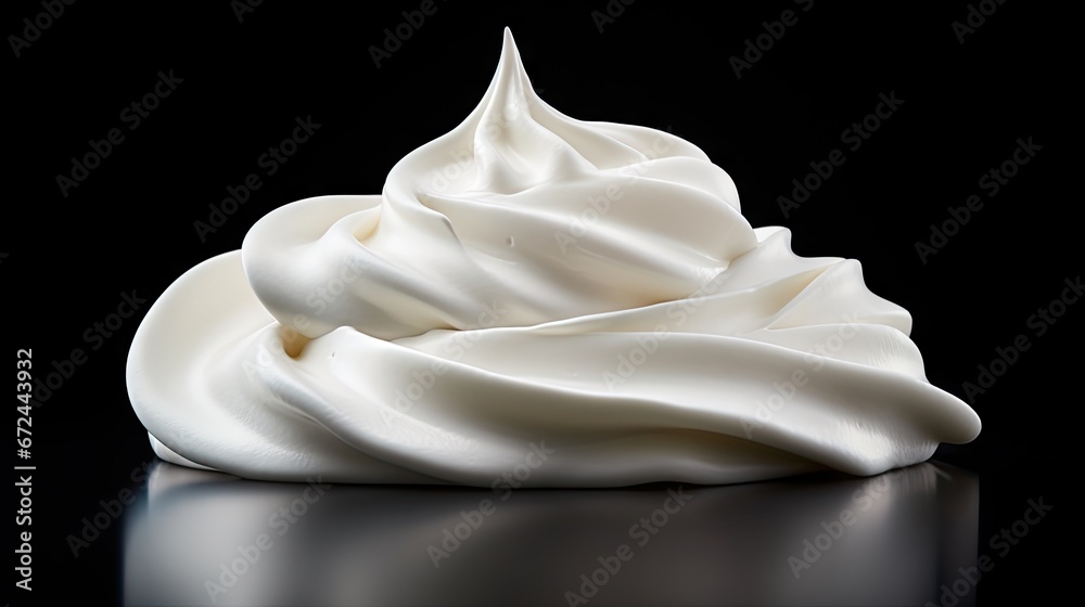 a close up of a whipped cream on a black background with a reflection of the whipped cream on the surface. generative ai a close up of a whipped cream on a black background with a reflection of the whipped cream on the surface. generative ai