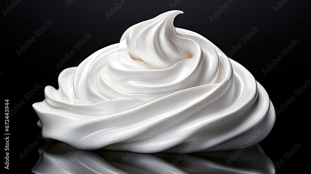 a close up of a whipped cream on a black background with a reflection of the whipped cream on the surface. generative ai a close up of a whipped cream on a black background with a reflection of the whipped cream on the surface. generative ai
