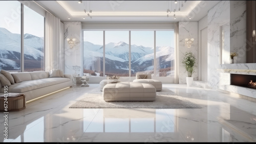 Interior of a luxury design home with big windows and awesome details - generative AI