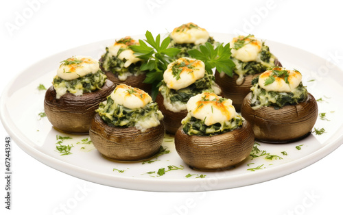 Stuffed Mushrooms with Spinach on isolated background