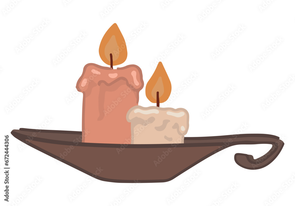 Candlestick with a burning candles. Doodle of cozy antique item. Cartoon vector illustration. Clip art isolated on white. Candlestick with a burning candles. Doodle of cozy antique item. Cartoon vector illustration. Clip art isolated on white.