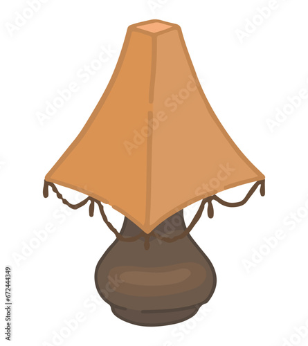 Doodle of vintage table lamp. Cartoon clipart of cozy furniture. Vector illustration isolated on white background.