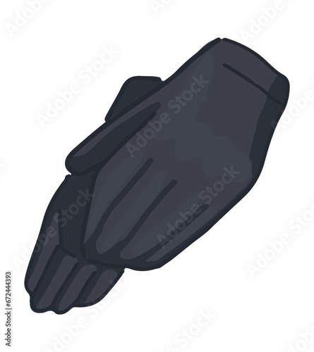Doodle of pair of leather gloves. Cartoon clipart of warm winter accessory. Contemporary vector illustration isolated on white background.