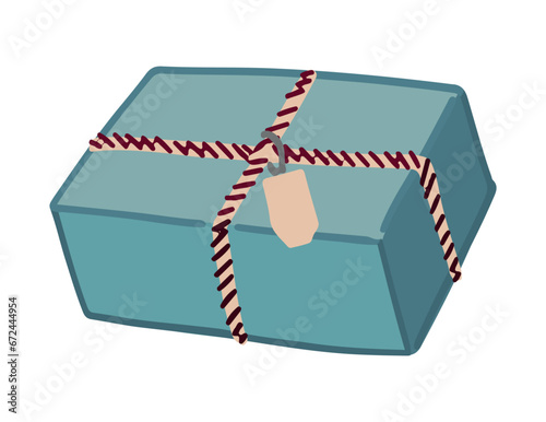 Doodle of square gift box. Holiday attribute cartoon clipart. Contemporary vector illustration isolated on white background.