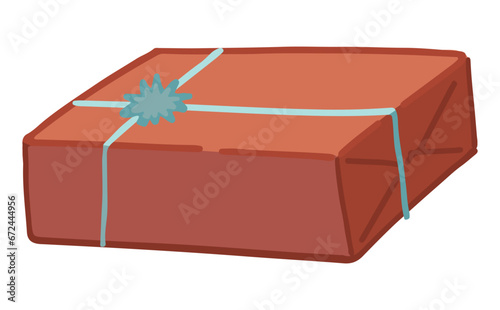 Doodle of square gift box. Holiday attribute cartoon clipart. Contemporary vector illustration isolated on white background.