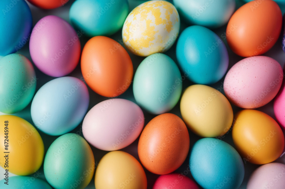Colorful Easter eggs background. Holiday background. Easter banner or postcard.