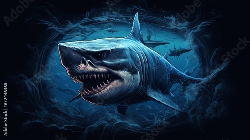 Blue shark art style nightmarish fish generative illustration picture AI generated art
