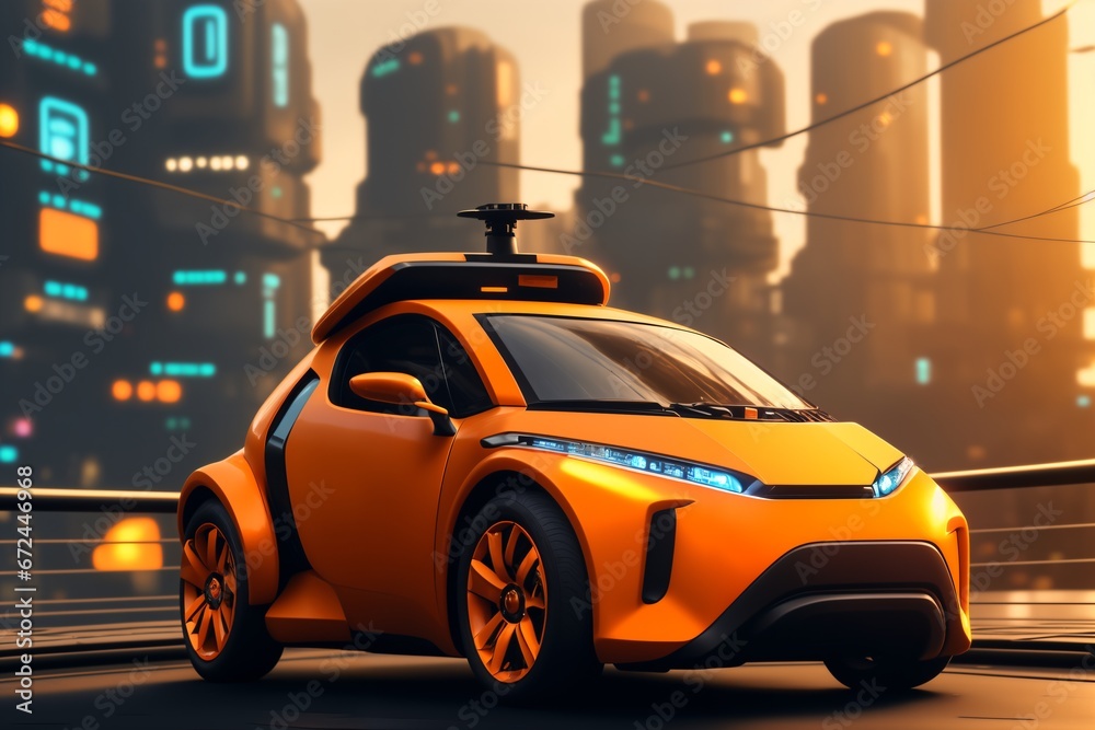 a brand-less generic concept car, Modern electric car on the road in the city. a brand-less generic concept car, Modern electric car on the road in the city.