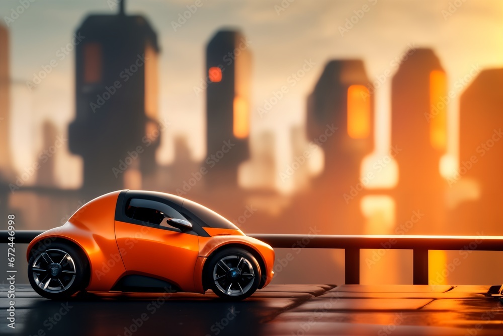 a brand-less generic concept car in the city