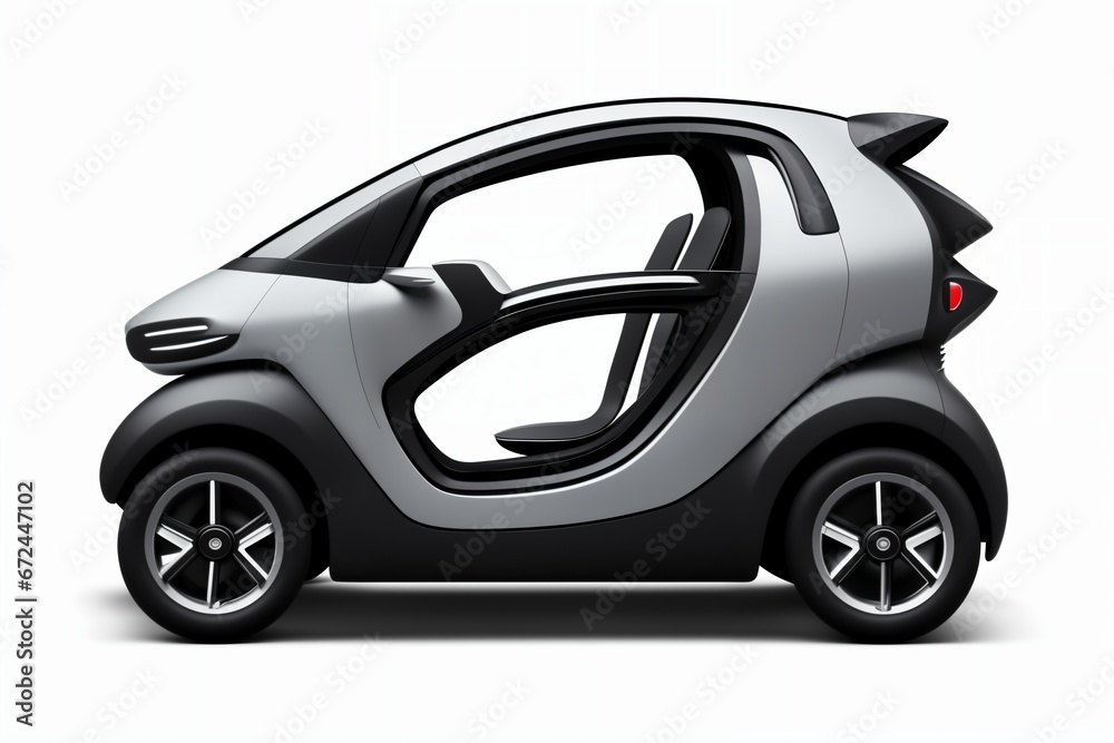 a brand-less generic concept car. Modern electric city car on a white background with a shadow on the ground a brand-less generic concept car. Modern electric city car on a white background with a shadow on the ground