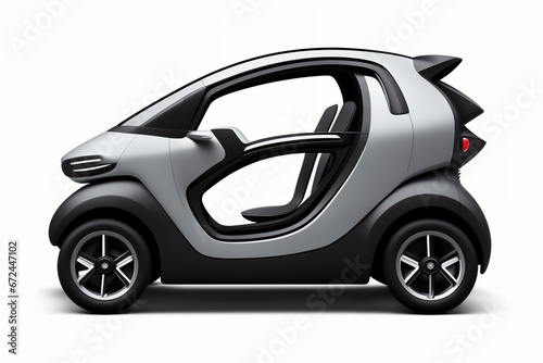 a brand-less generic concept car. Modern electric city car on a white background with a shadow on the ground