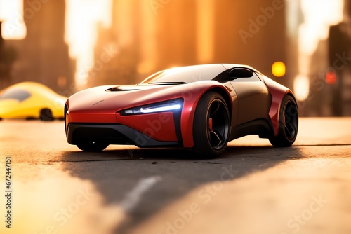a brand-less generic concept car. a red sports car on the road in the city © whitecityrecords