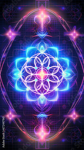 A Cyberpunk Neon Flower of Life, AI Generated
