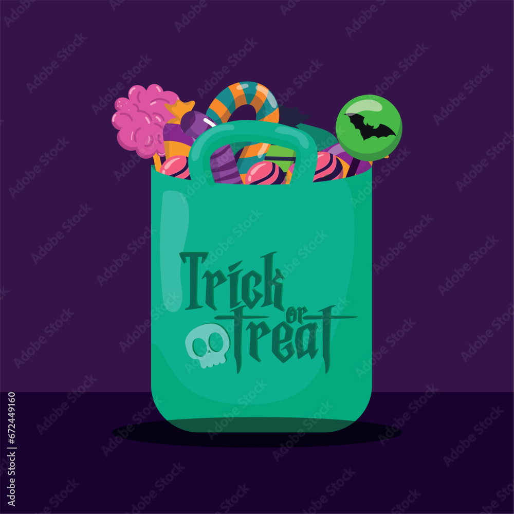 Obraz premium Colored halloween candies bag Happy halloween Vector