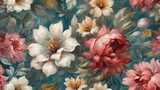 beautiful fantasy vintage wallpaper botanical flower bunch, vintage motif for floral print digital background, vintage wallpaper botanical bouquet of flowers
