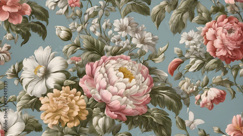 beautiful fantasy vintage wallpaper botanical flower bunch, vintage motif for floral print digital background, vintage wallpaper botanical bouquet of flowers