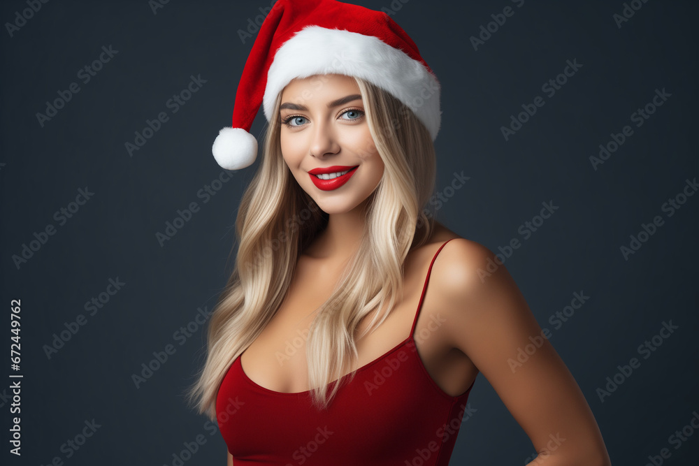 Smiling girl in New Year's costume on a white background Smiling girl in New Year's costume on a white background