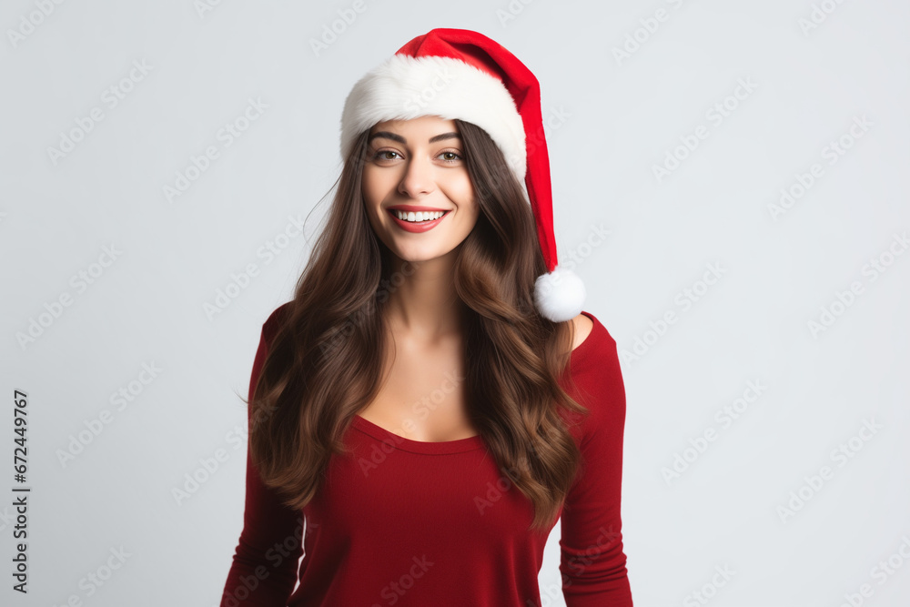 Smiling girl in New Year's costume on a white background Smiling girl in New Year's costume on a white background
