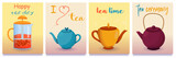 Vector image, Flat Poster template design with caption and teapots, international tea day 
