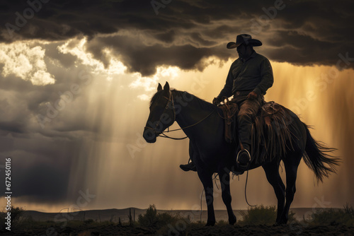 Silhouette of Cowboy in Dramatic Desert Storm