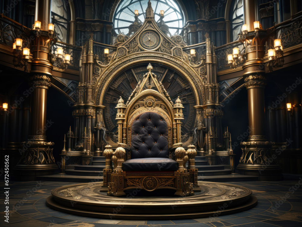 Golden throne. Decorated empty throne hall. - obrazy, fototapety, plakaty 
