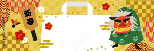 福袋キャンペーン_新春セールバナー文字なし（3：1）_ベクターイラスト