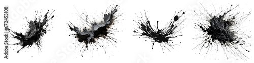 Black and white grunge ink splat Hyperrealistic Highly Detailed Isolated On Transparent Background Png File