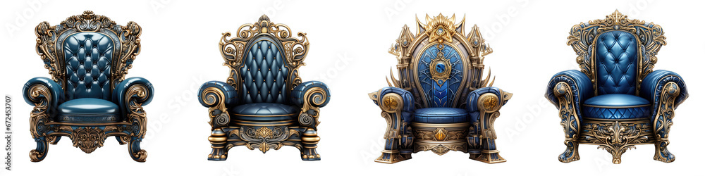 blue and gold throne_chair Hyperrealistic Highly Detailed Isolated On Transparent Background Png File