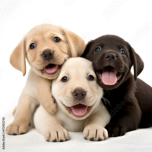 Cute three Labrador Retriever puppies on white background
