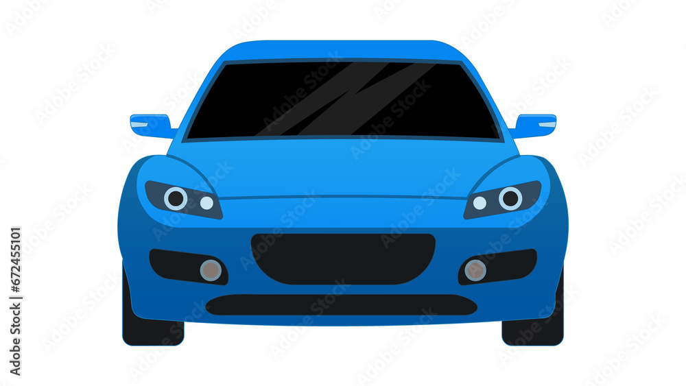 vehículo color azul visto de frente