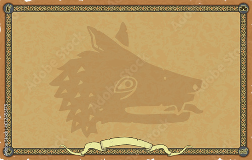Large Medieval Fantasy Parchment with Ornate Frame and Wolf Head