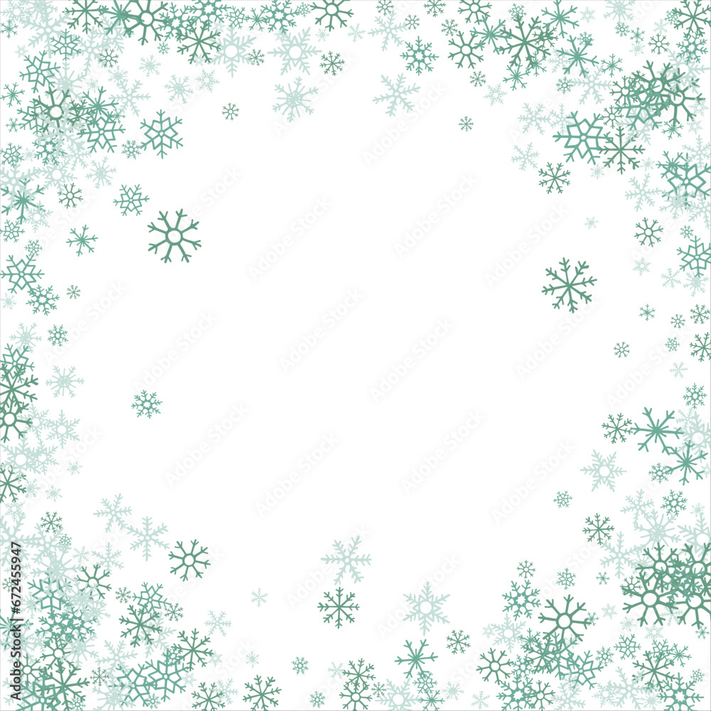 Square winter snow frame with blue snowflakes on a white background. Festive Christmas banner, New Year card. Symbols of frosty winter. Vector illustration. Square winter snow frame with blue snowflakes on a white background. Festive Christmas banner, New Year card. Symbols of frosty winter. Vector illustration.