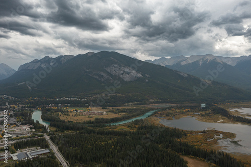 Aerial view of Vermilion Lakes.