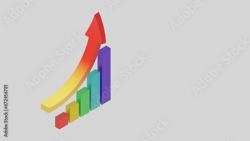 Stock market investment results. Investing success. Annual financial income. Successful investment into stocks and crypto. Illustration with the random colour bars and arrow going up. Business result