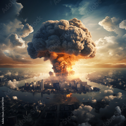 whole planet Earth with nuclear explosions all over