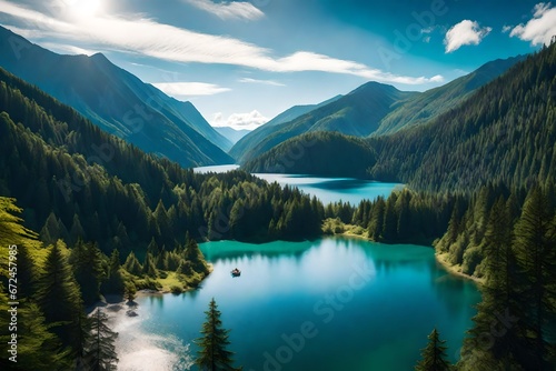 lake and mountains generated by AI technology 
