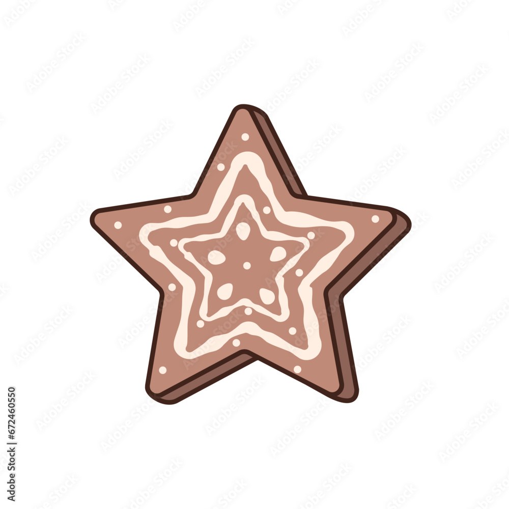 Vector illustration of Christmas gingerbread star. Sweet festive cookies with glaze and decorations. Isolated element Vector illustration of Christmas gingerbread star. Sweet festive cookies with glaze and decorations. Isolated element