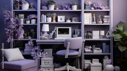 Lavender Light Retreat: Sunlit Space with Plants and Bookshelf for Soothing Therapy