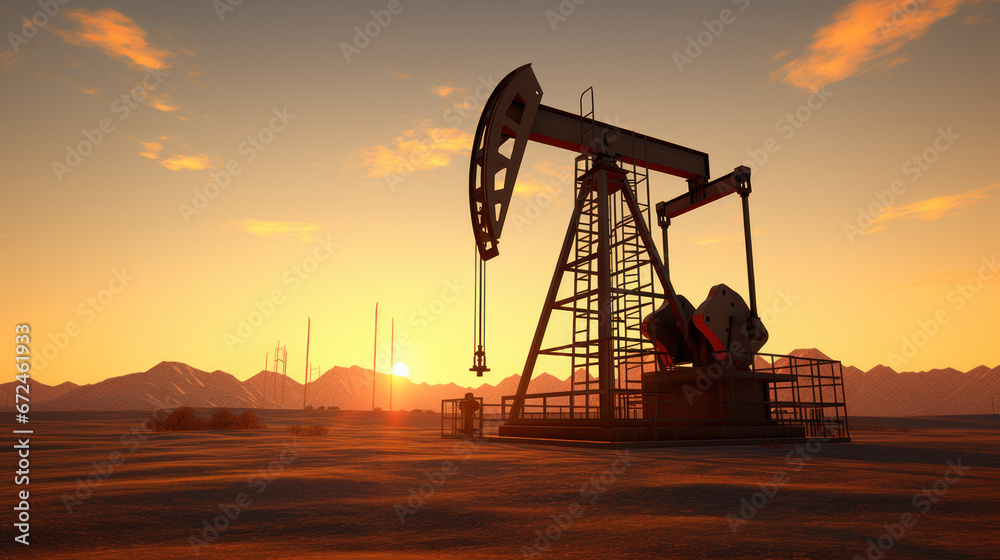 Oil pumping rig in a desert