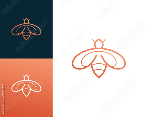 Bee abstract line logo design vector illustration