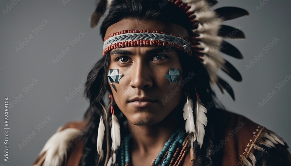 portrait of old native American, isolated background
