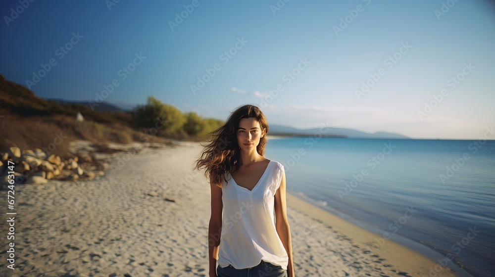 Young woman walking at the beach