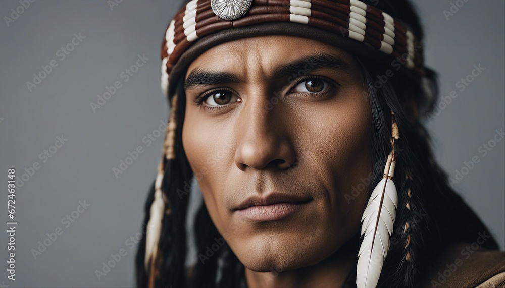portrait of old native American, isolated background
