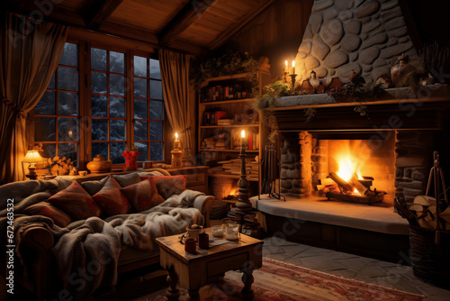 a cozy rustic home interior with fireplace