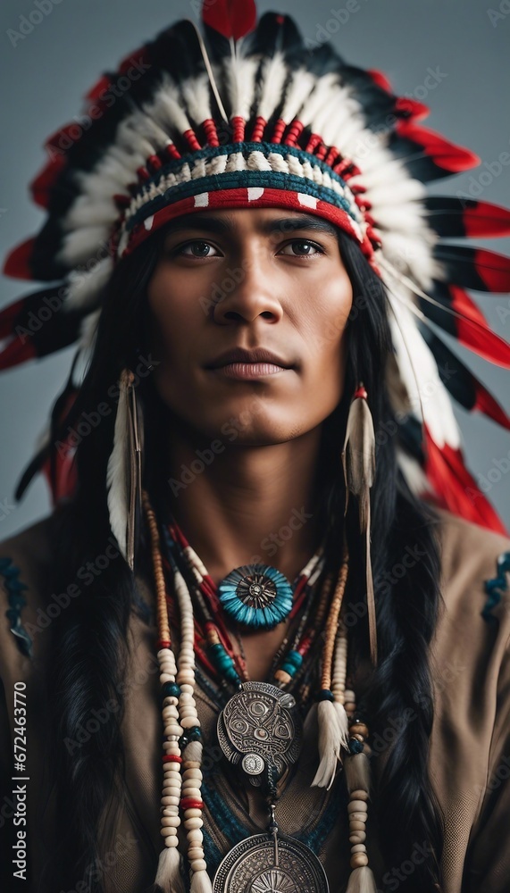 portrait of old native American, isolated background
