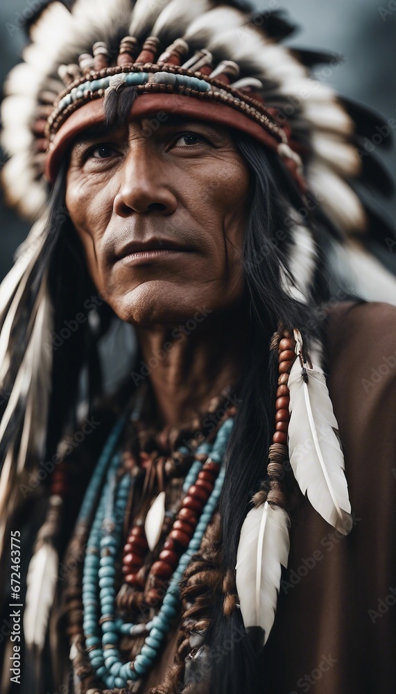 portrait of old native American, isolated background
