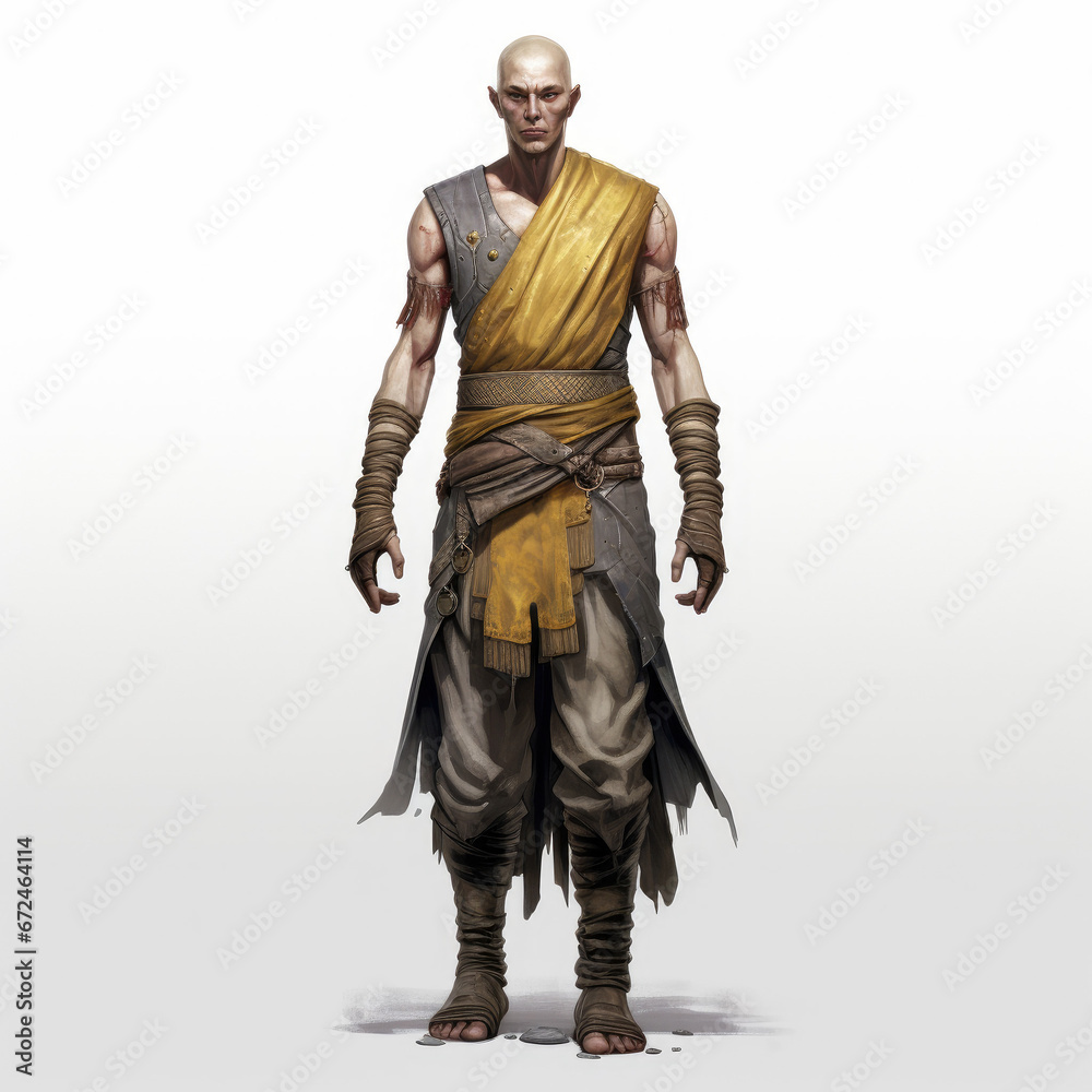 Tall Slender Monk in Digital Art
 , Medieval Fantasy RPG Illustration