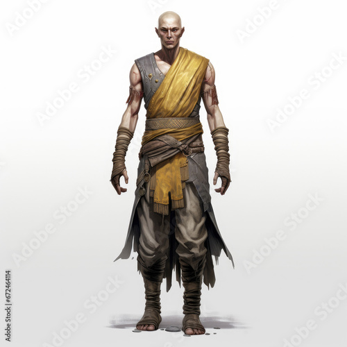 Tall Slender Monk in Digital Art , Medieval Fantasy RPG Illustration