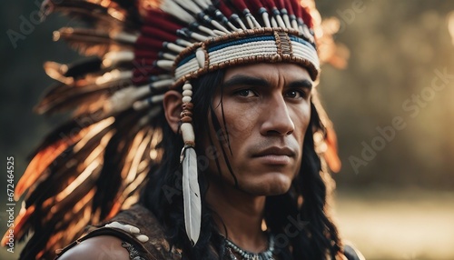 portrait of old native American, isolated background 